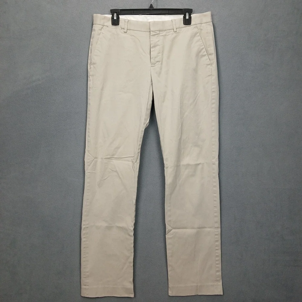 Express Photographer Dress Pants Mens 32x34 Beige Flat Front Straight Leg Formal